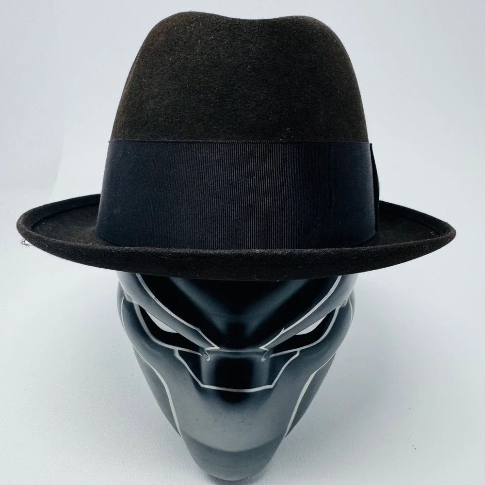 Vintage Mallory Fedora Hat Brown Fur Felt Cravenette Processed‎ Size 7 Feather